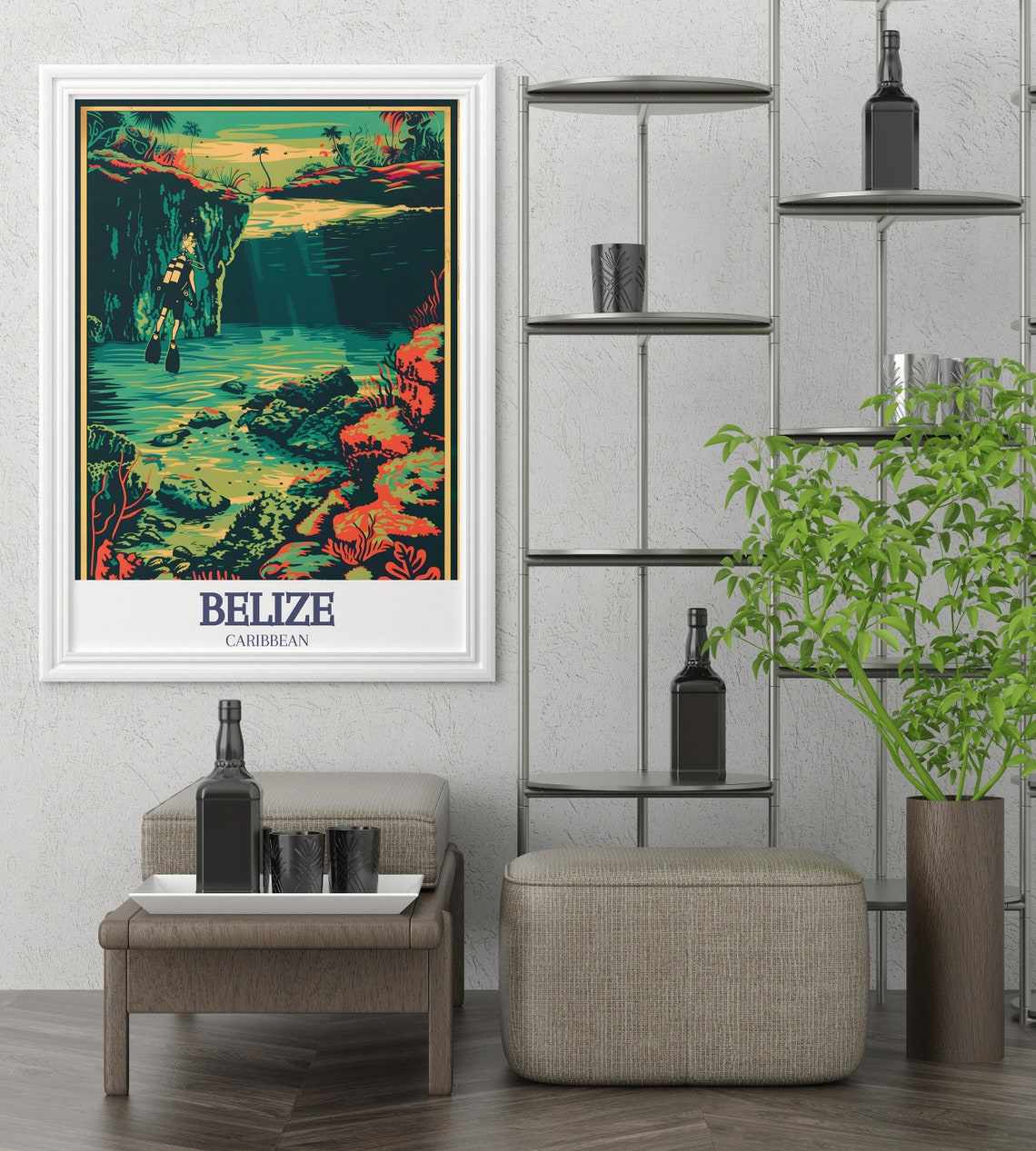 Belize Blue Hole Scuba Diver Coral Reef Caribbean Dive Poster - Image 2