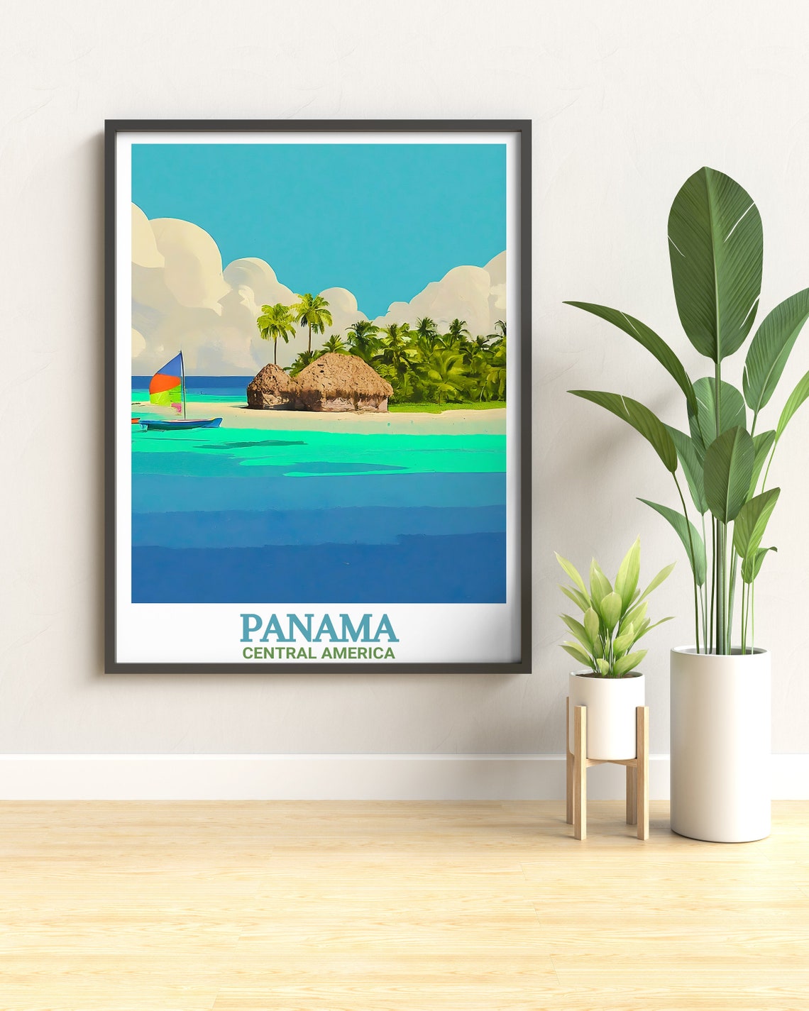 Panama Central America San Blas Islands Hut Sailboat Retro Poster - Image 3
