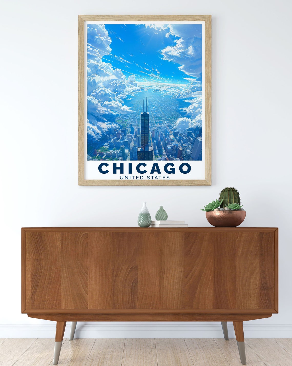 Chicago Willis Tower Above Clouds United States Travel Art Poster - Image 2