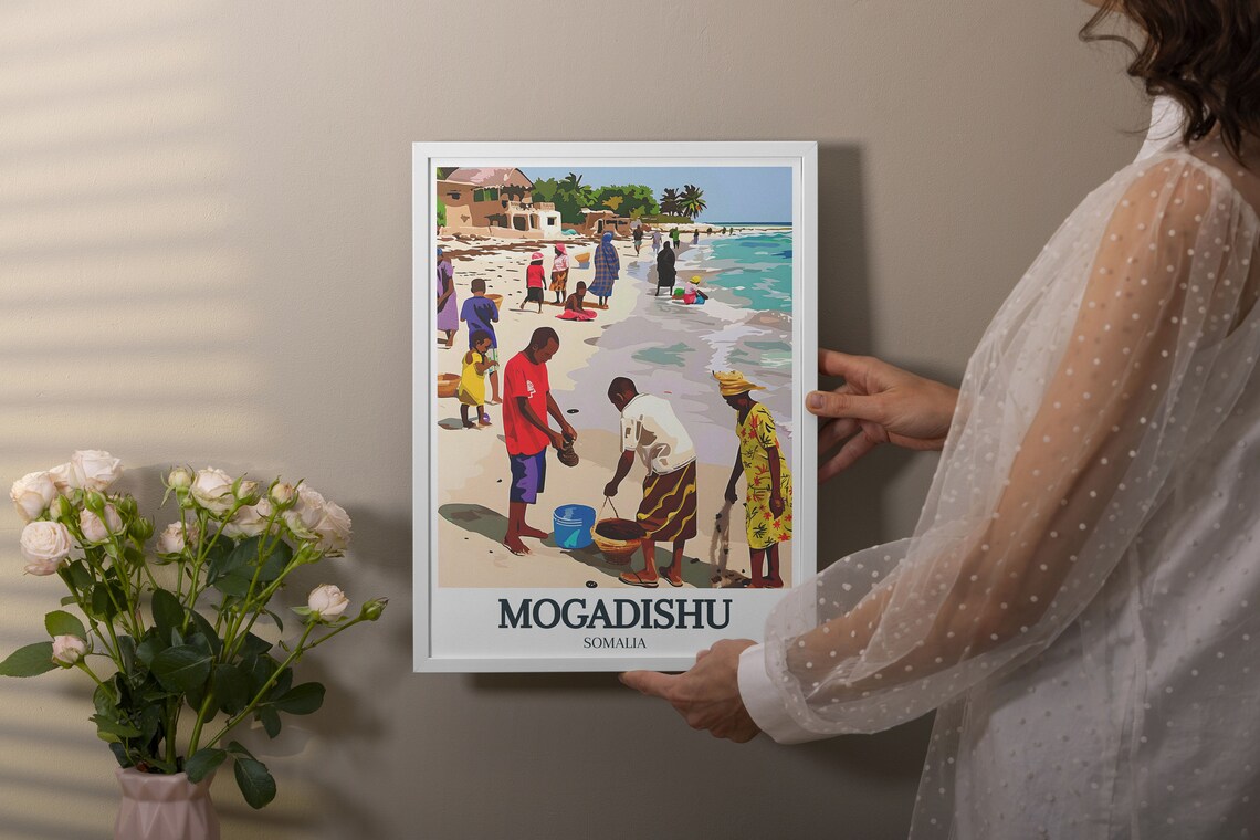 Mogadishu Somalia Lido Beach Fishermen Coastal Scene Travel Poster - Image 2