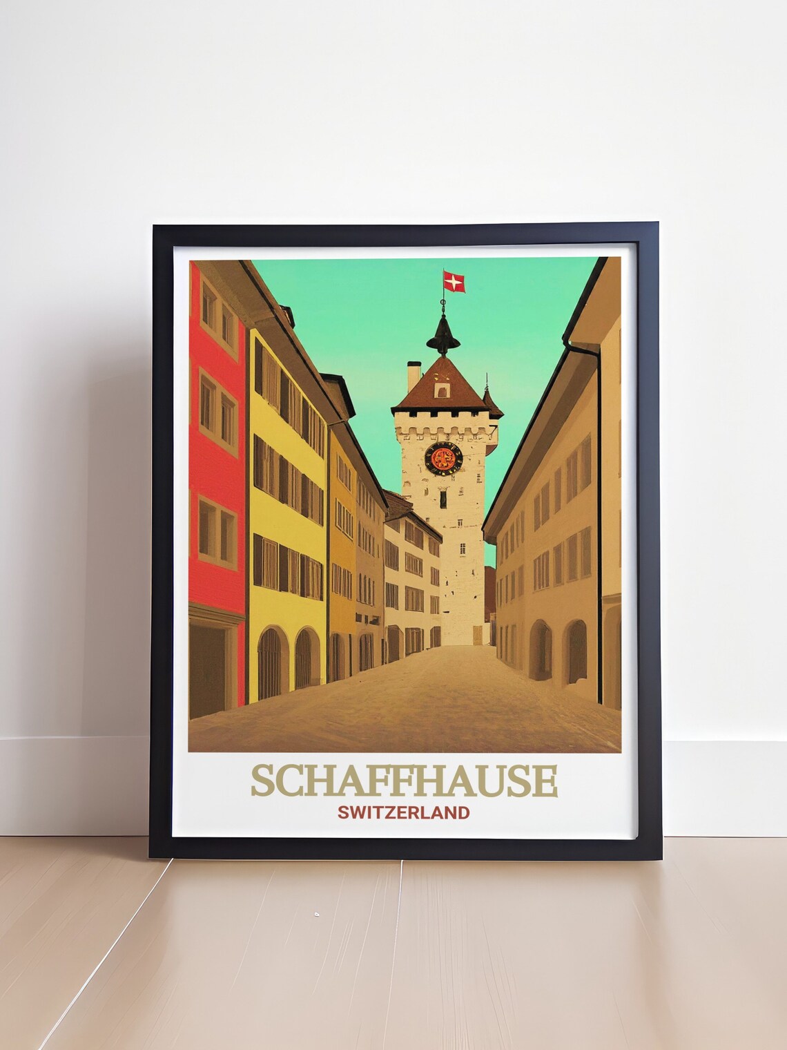 Schaffhausen Switzerland Old Town Clock Tower Street View Poster - Image 4