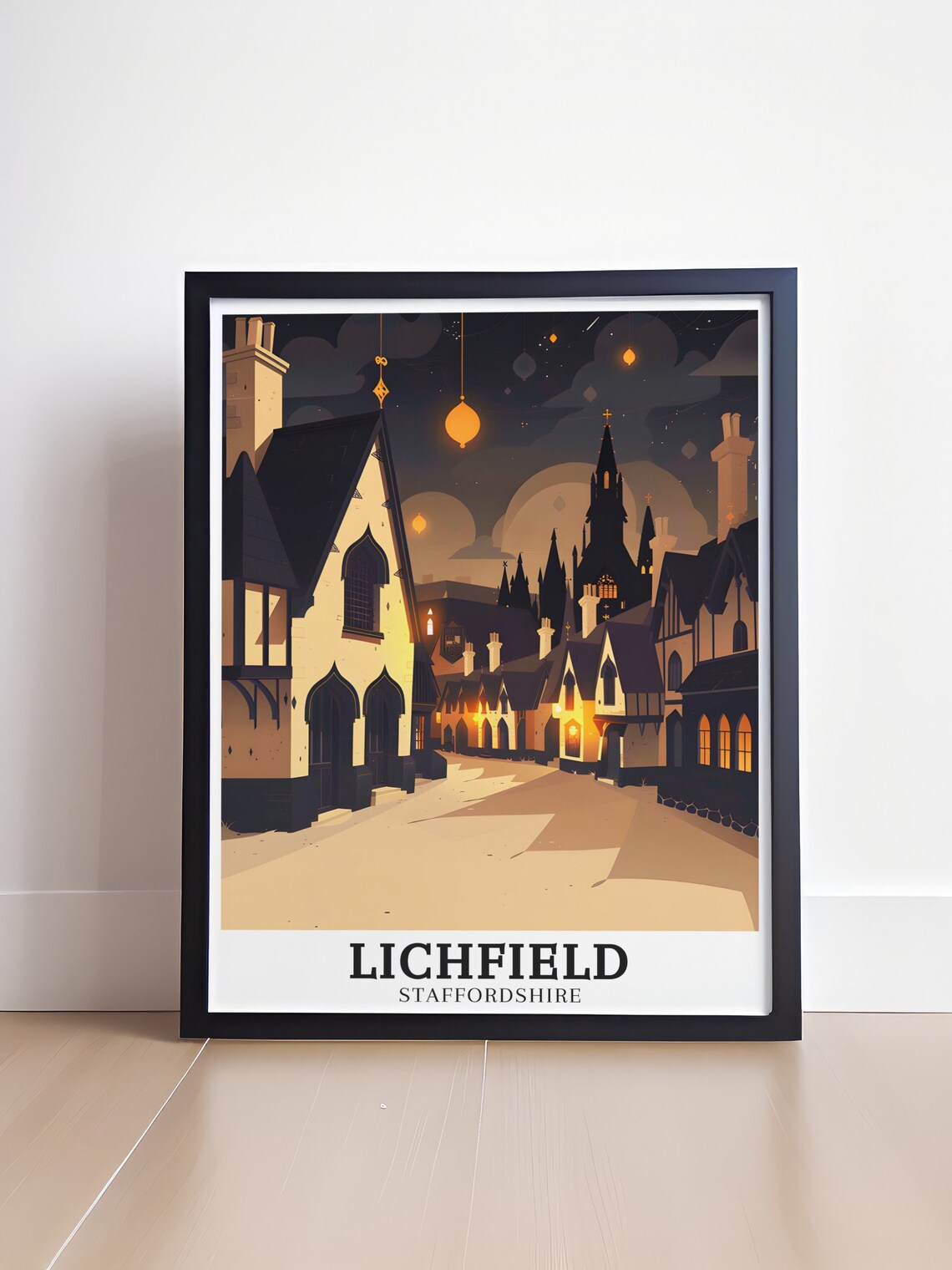 Lichfield Staffordshire Night Cathedral Street England Travel Poster - Image 4