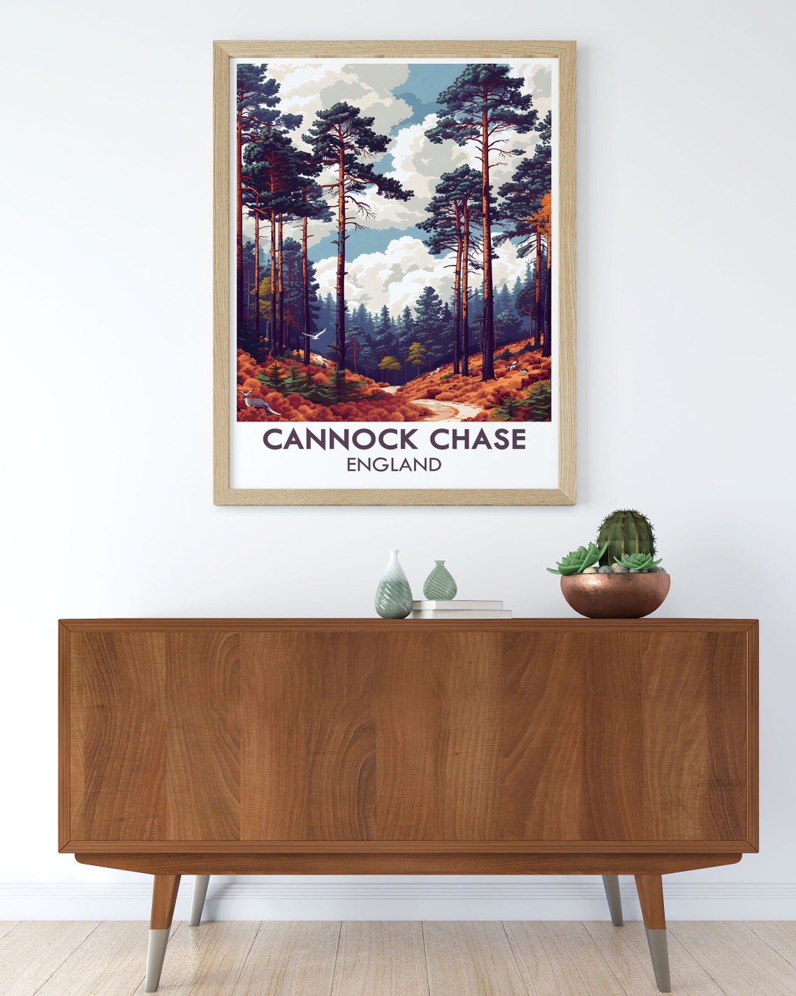 Cannock Chase England Pine Forest Retro Travel Poster With Deer - Image 2
