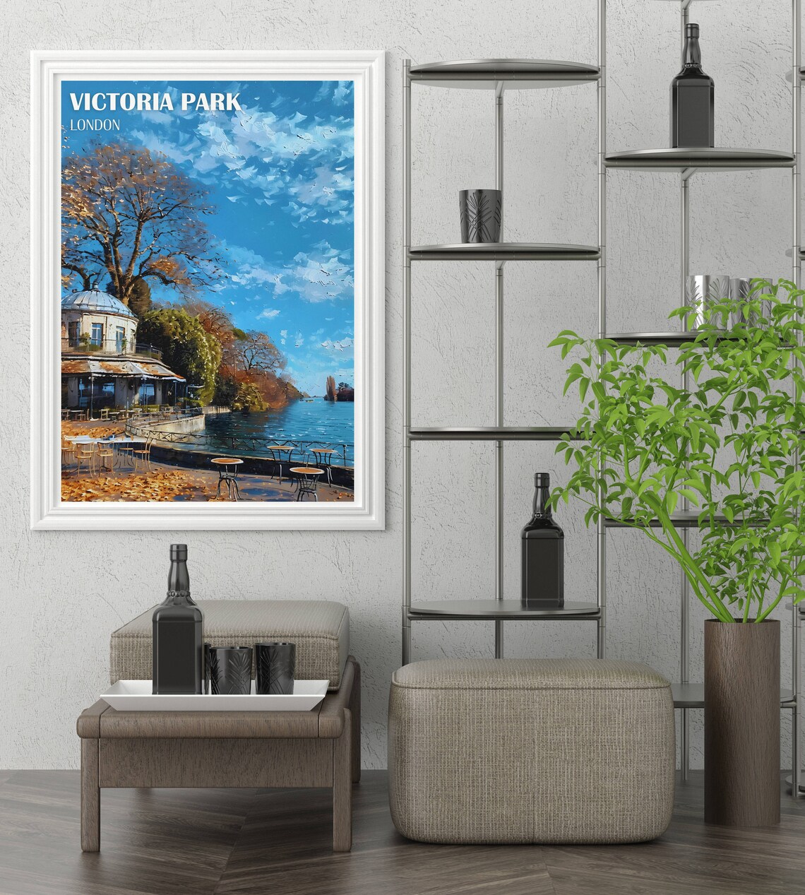 Victoria Park London Lakeside Cafe Autumn Trees Travel Poster - Image 3