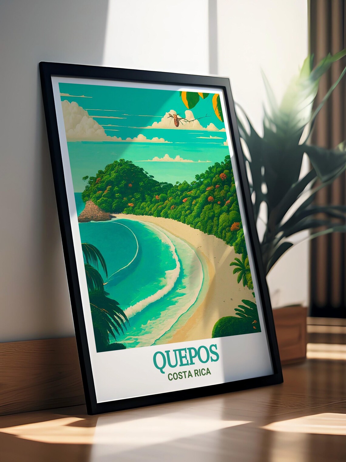 Quepos Costa Rica Sandy Bay Palms Aerial Coastline Travel Poster - Image 3