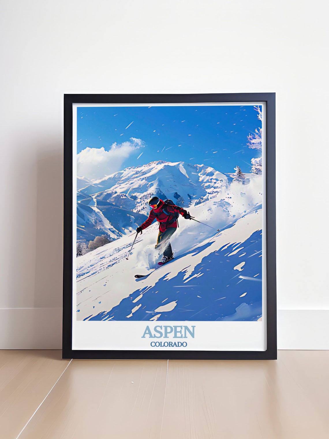 Aspen Colorado Skier Powder Run Red Jacket Ski Resort Poster - Image 4