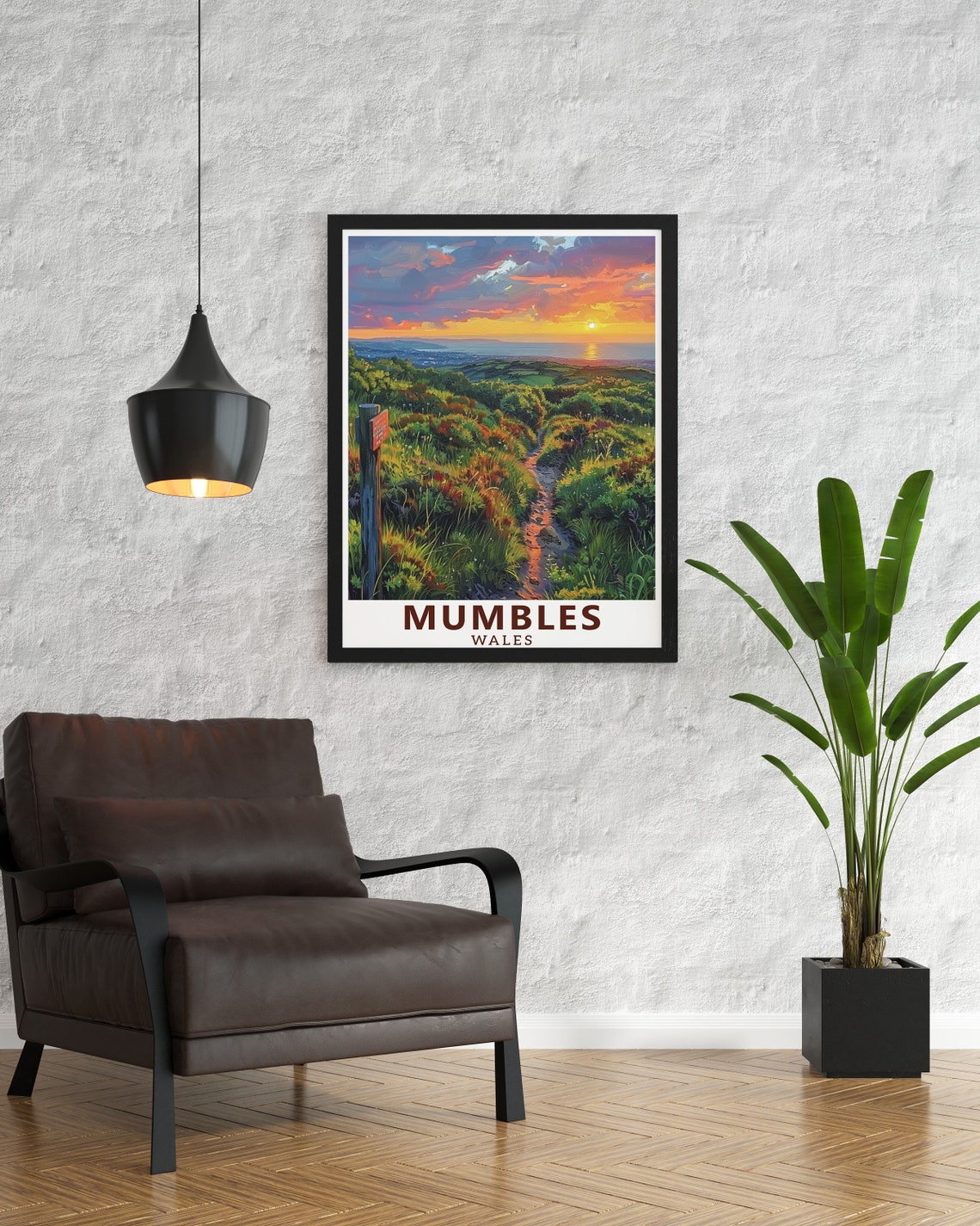 Mumbles Wales Sunset Hilltop Trail Coast View Travel Art Poster - Image 3