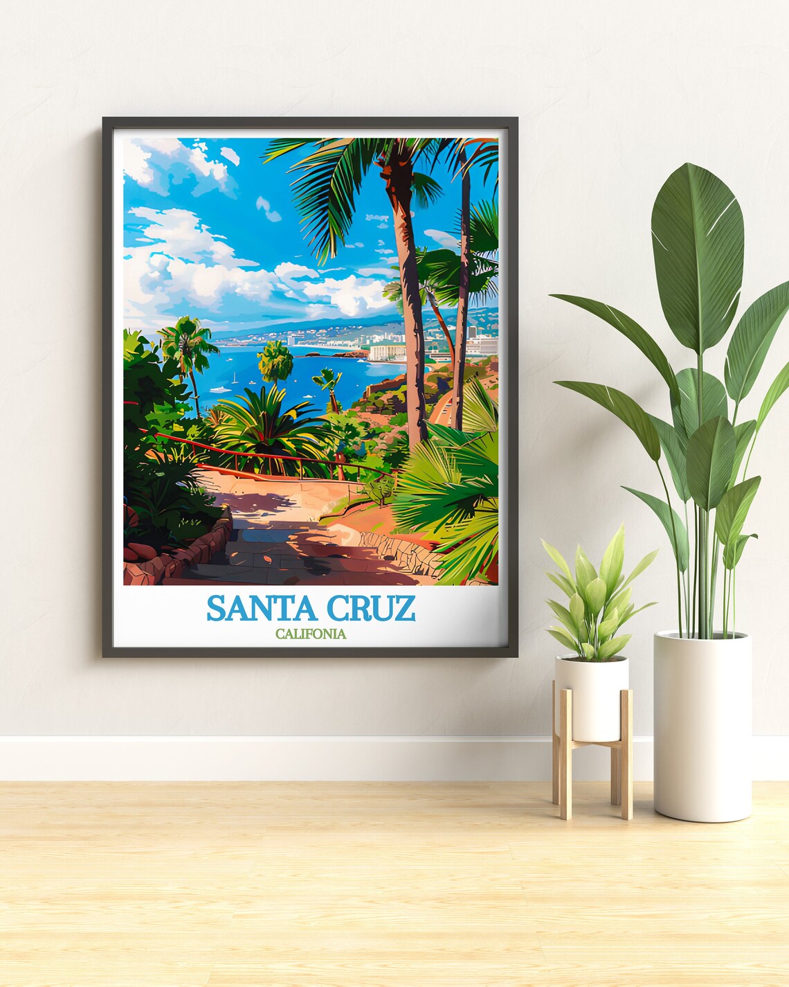 Vibrant Santa Cruz Califonia Spelled Palm Bay Ocean View Poster - Image 3