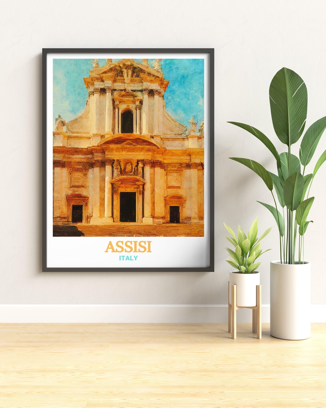 Assisi Italy Grand Basilica Facade Golden Sunlight Travel Poster - Image 3