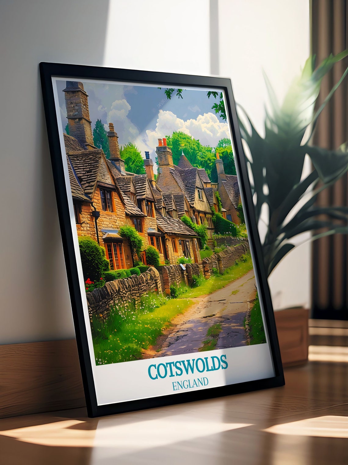 Cotswolds England Stone Cottages Along A Quiet Country Lane Poster - Image 3