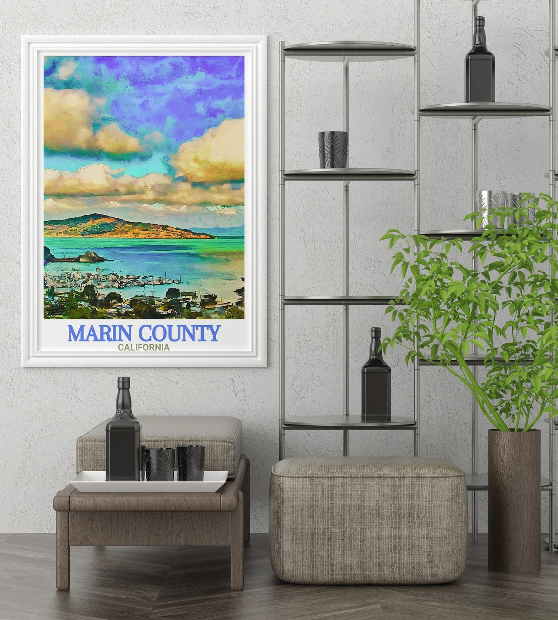 Sausalito Bay View Across the Water Marin County Travel Poster - Image 3