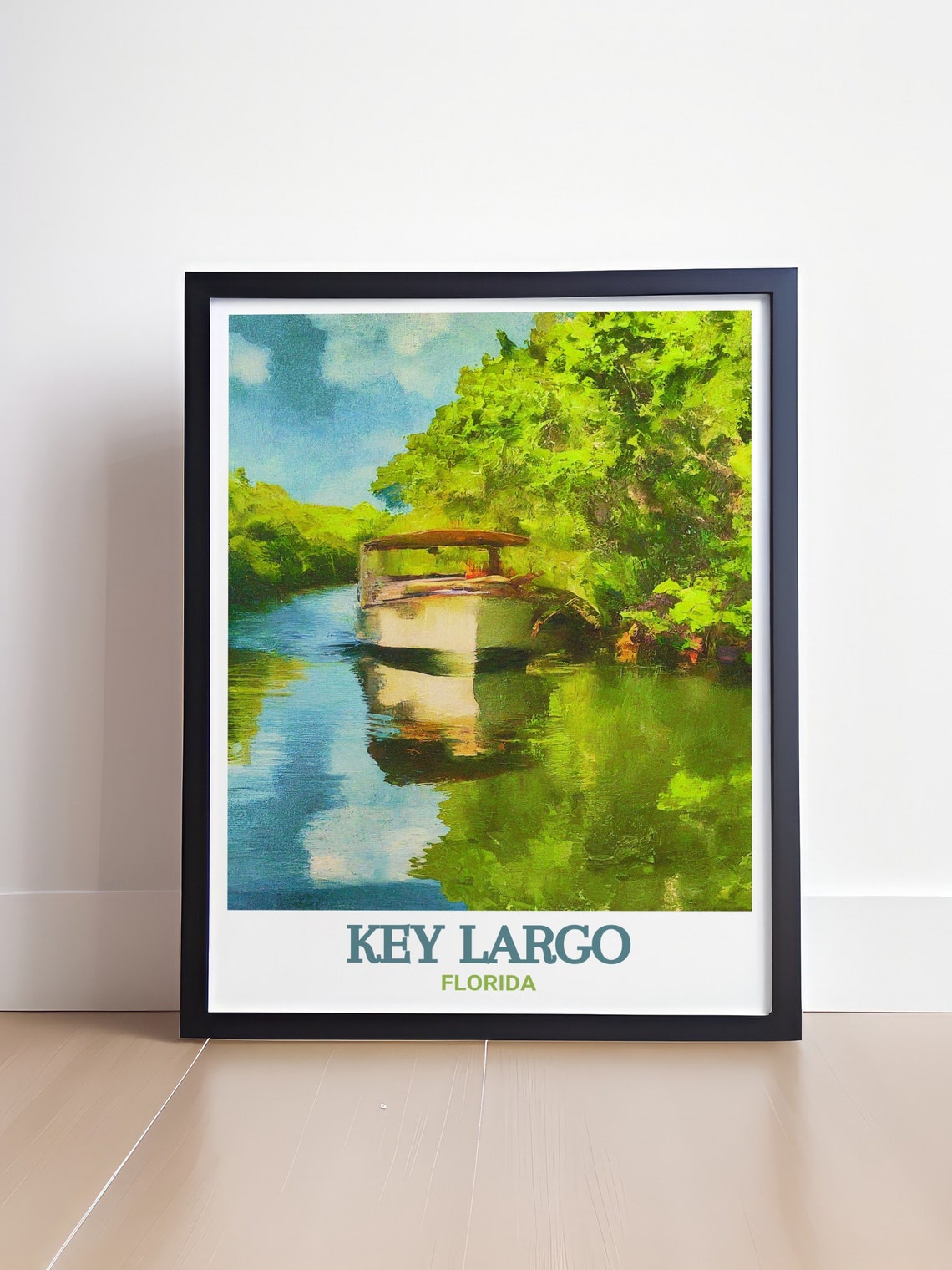 Key Largo Canal Boat Mangrove Reflections Florida Scenic Travel Poster - Image 4