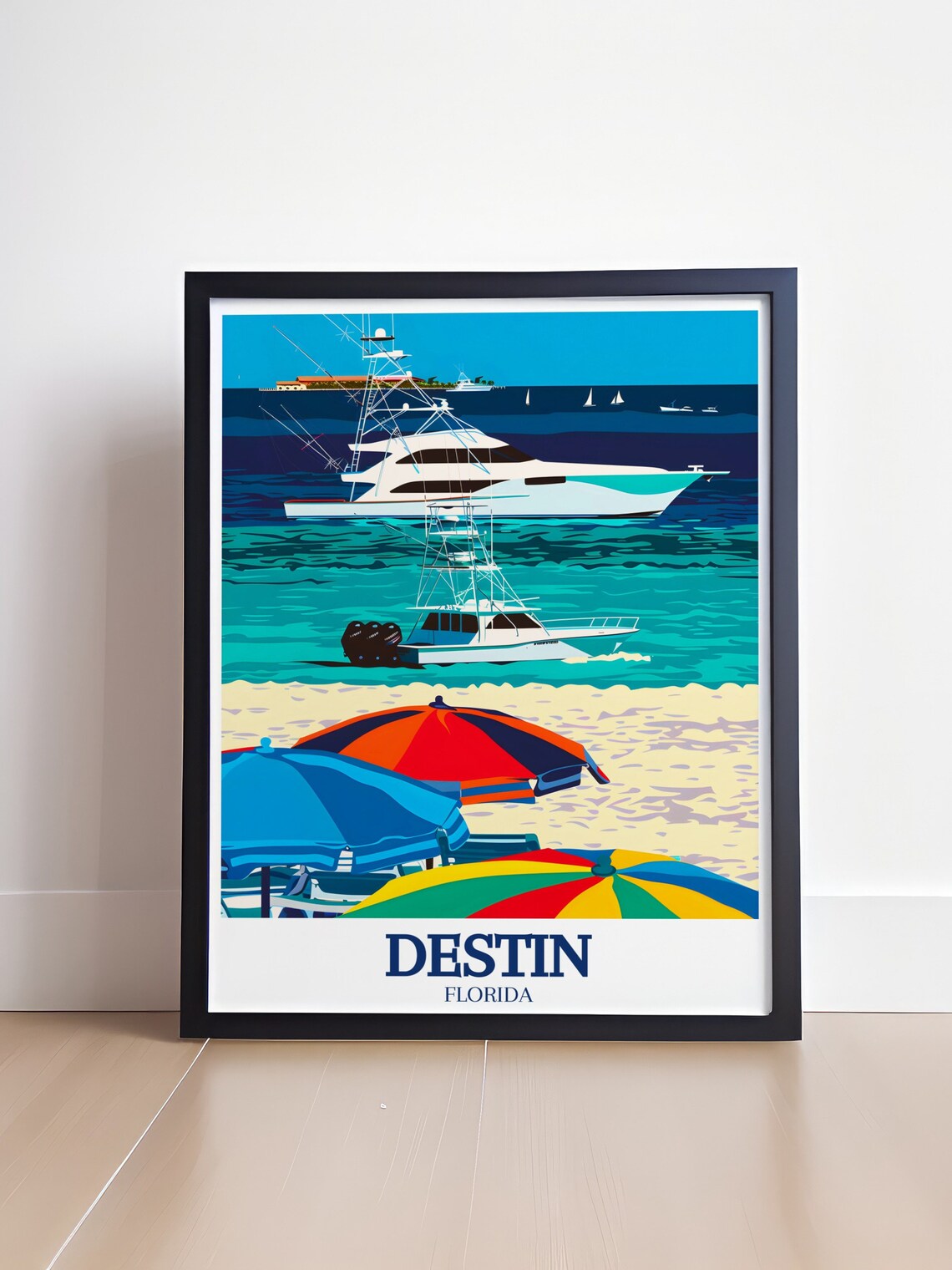 Destin Harbor Fishing Boats Beach Umbrellas Florida Coast Poster - Image 4