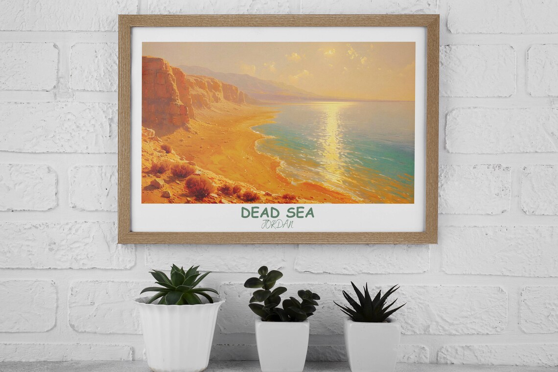 Dead Sea Golden Sunset Shoreline Cliffs Jordan Travel Poster - Image 3
