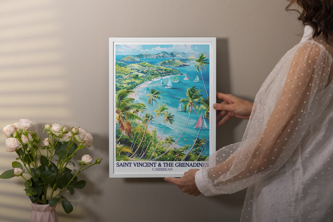 Saint Vincent Grenadines Palm Beach Panoramic Caribbean Poster - Image 3
