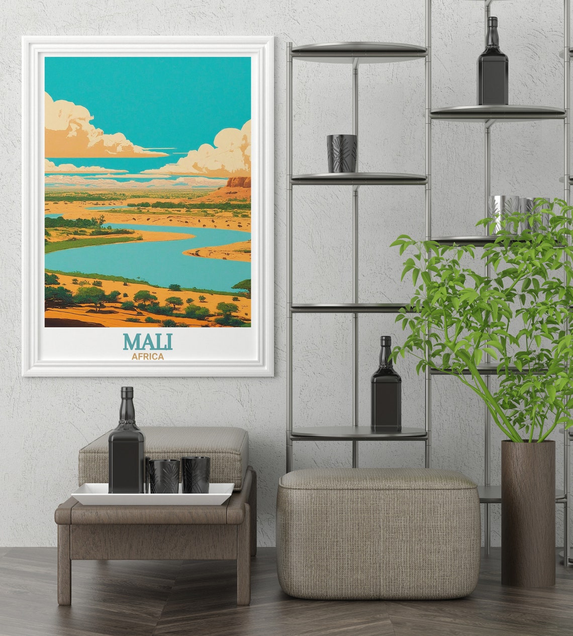 Mali Africa Niger River Desert Oasis Landscape Artwork Scene Poster - Image 2
