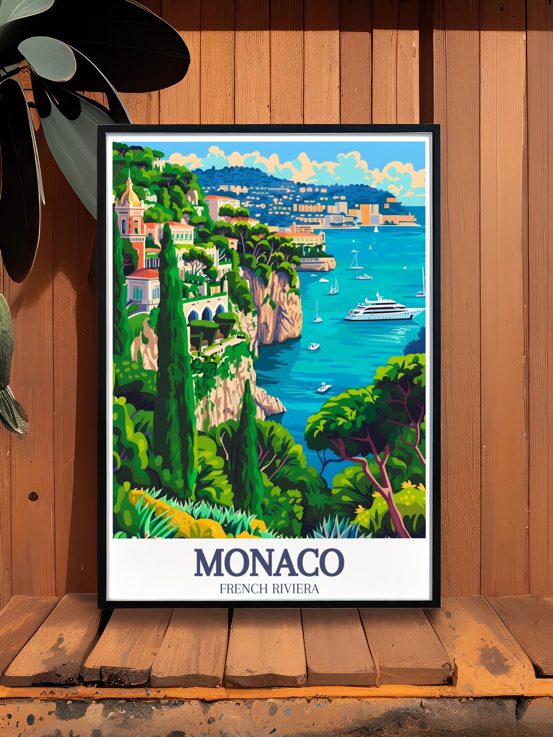 Monaco French Riviera Cliffside Coastline Yacht Harbor Travel Poster - Image 3
