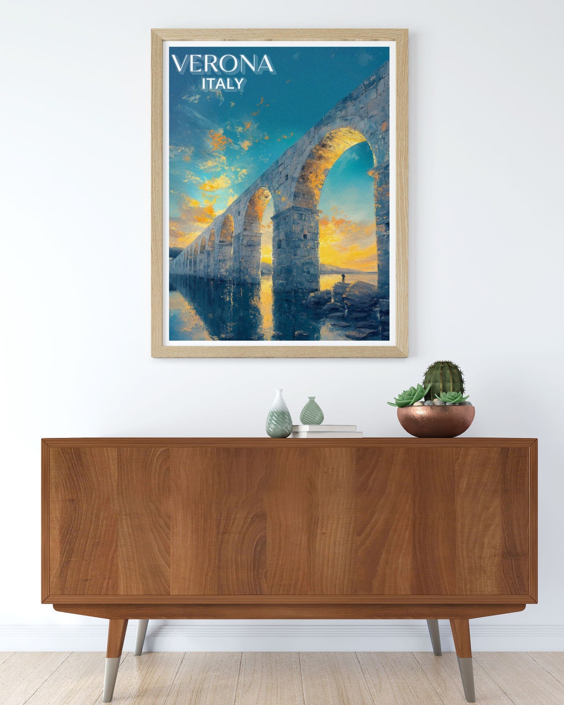 Verona Italy Ancient Stone Aqueduct Arches Golden Sunset Poster - Image 2