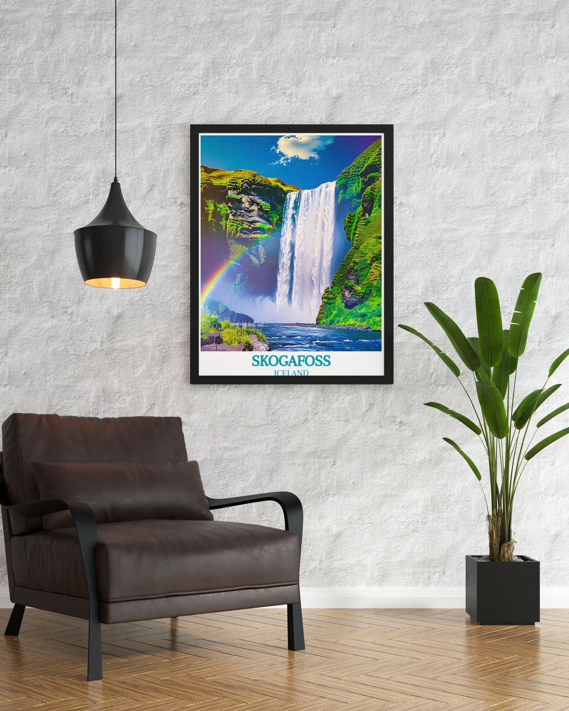 Skogafoss Waterfall Iceland Rainbow Cascade Dramatic Travel Poster - Image 2