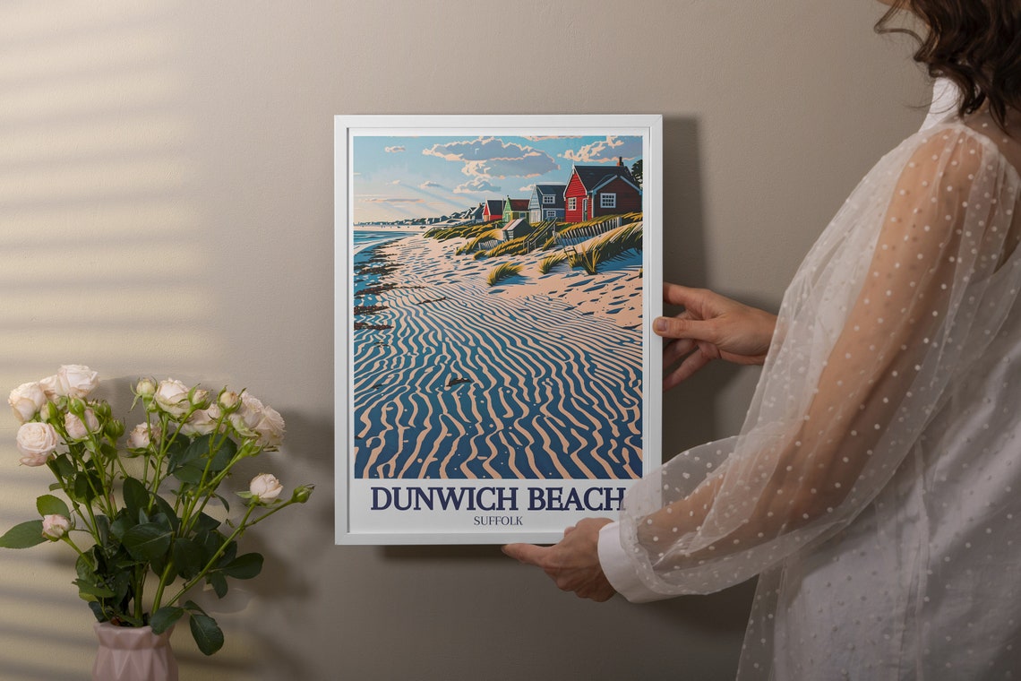 Dunwich Beach Suffolk Beach Huts Sand Dunes Coastal View Poster - Image 2