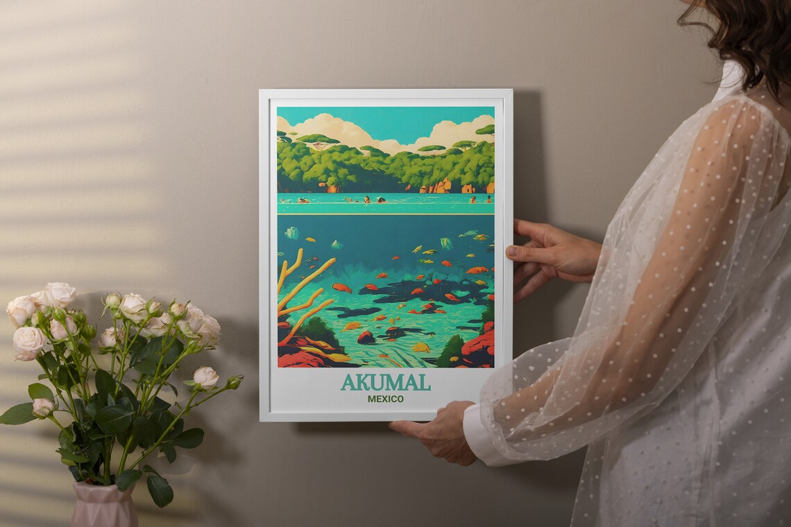 Akumal Mexico Snorkeling Poster Coral Reef Ocean Tropical Decor - Image 2