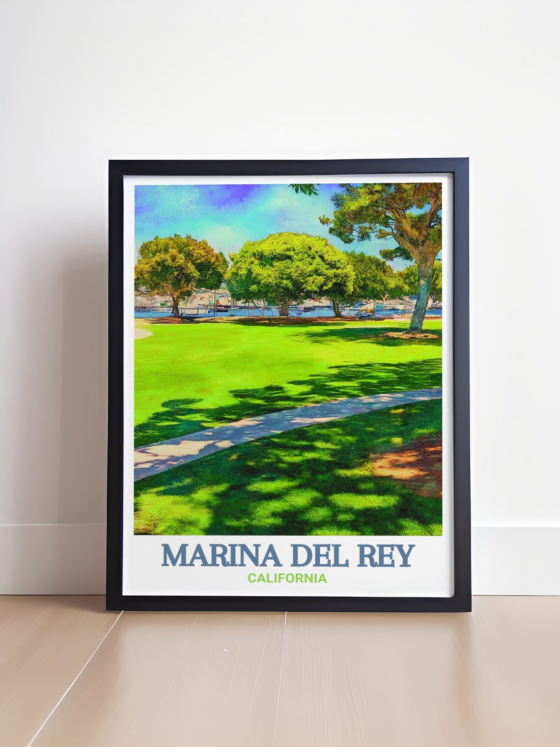 Marina Del Rey Green Park Lawn Marina View California Travel Poster - Image 4