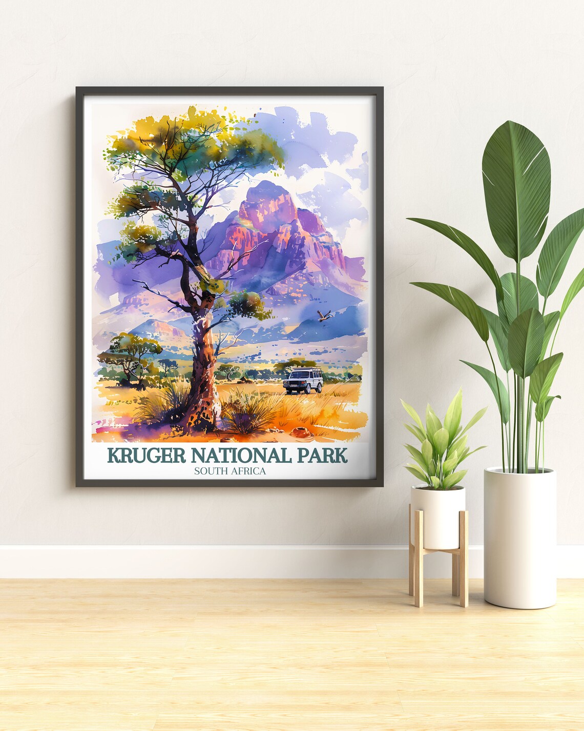 Kruger National Park Watercolor Safari Scene South Africa Poster - Image 3