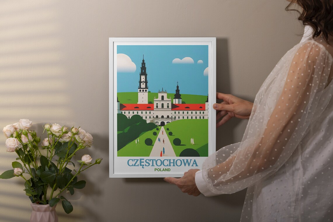 Częstochowa Poland Jasna Gora Monastery Illustration Travel Poster - Image 2