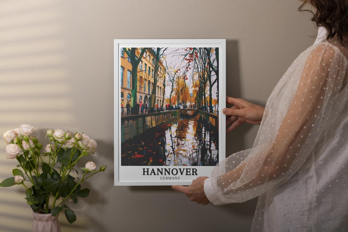 Hannover Germany River Leine Canal Autumn Reflections Cityscape Poster - Image 3