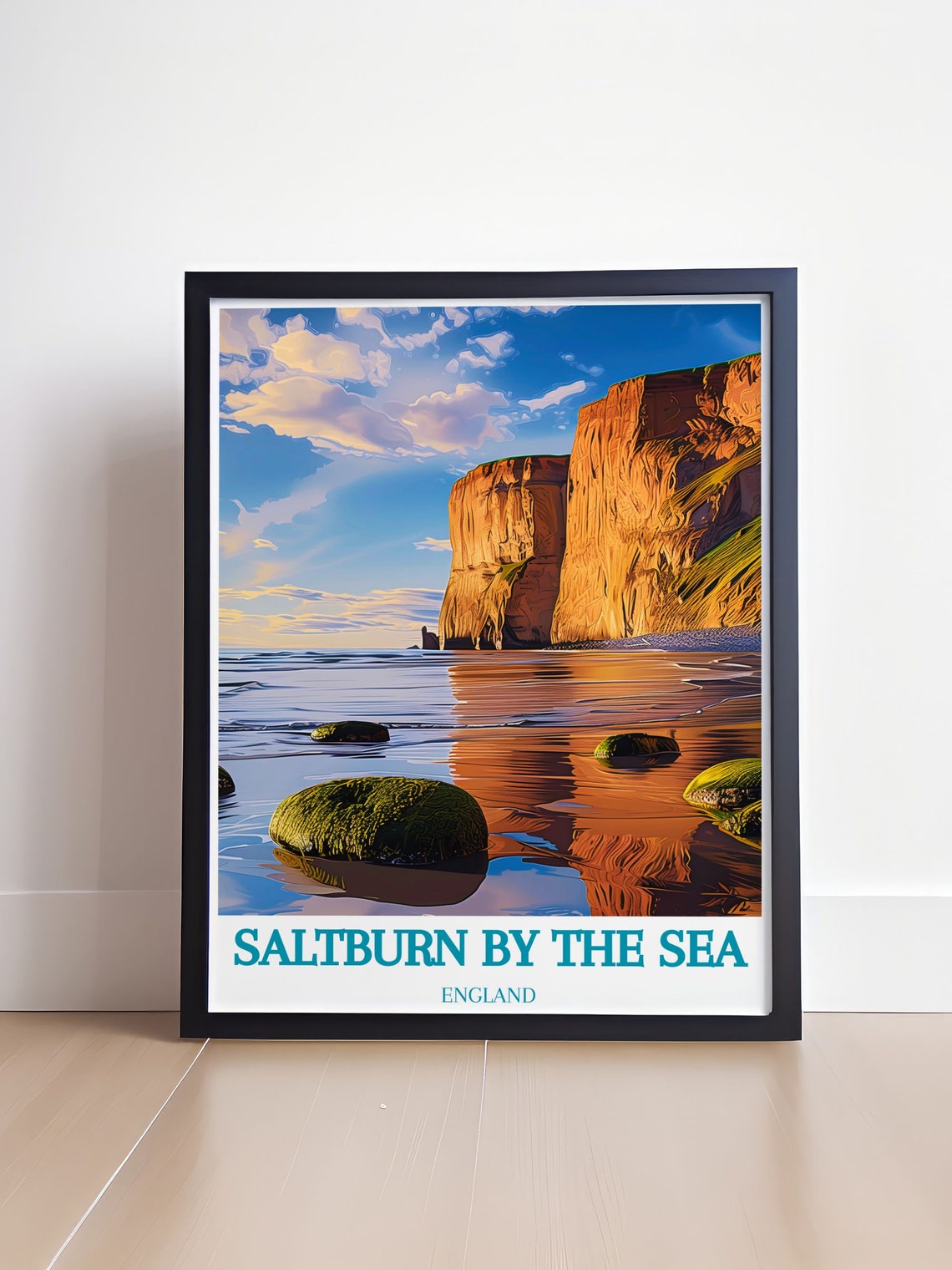 Saltburn By The Sea Rocky Cliffs At Sunset Over The Beach Poster - Image 4