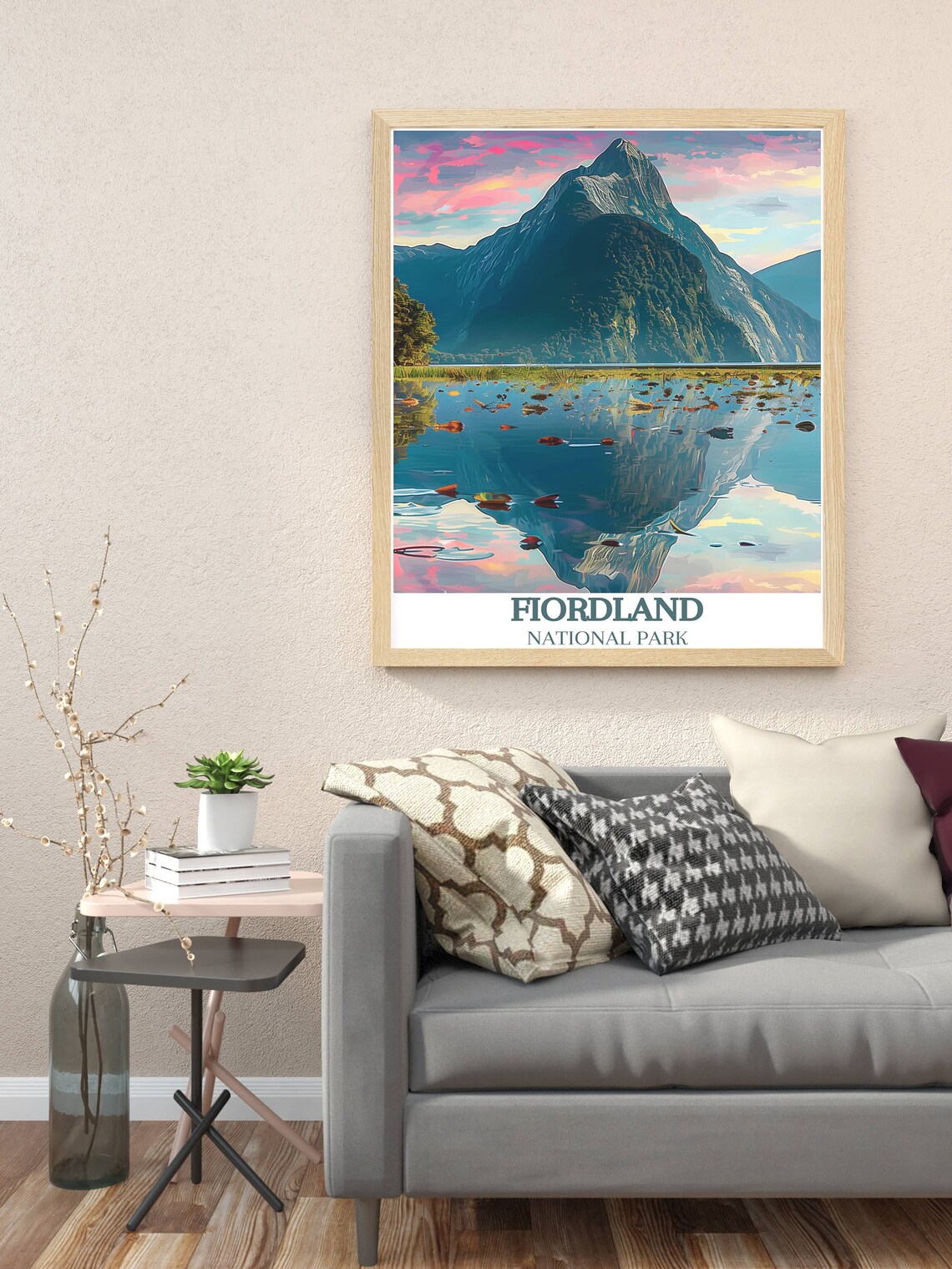 Fiordland National Park Mitre Peak Mirror Reflection Sunset Poster - Image 2