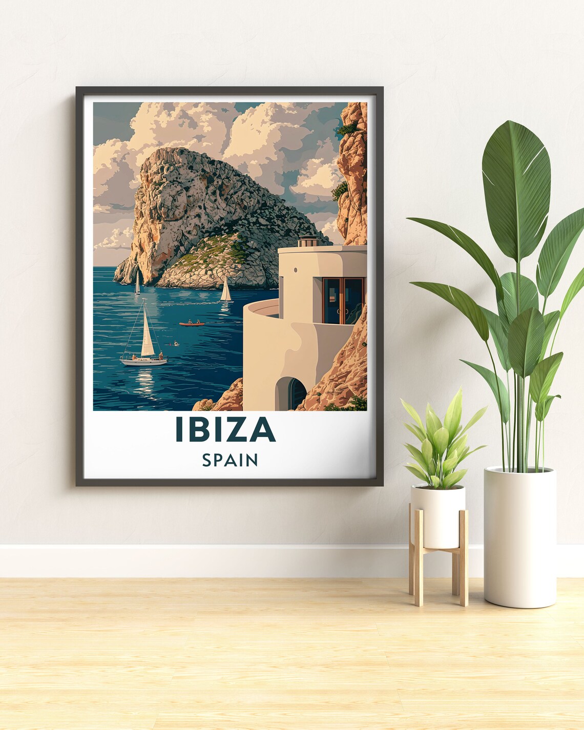 Ibiza Spain Es Vedra Rock Islet Sailboats Sea View Travel Poster - Image 3