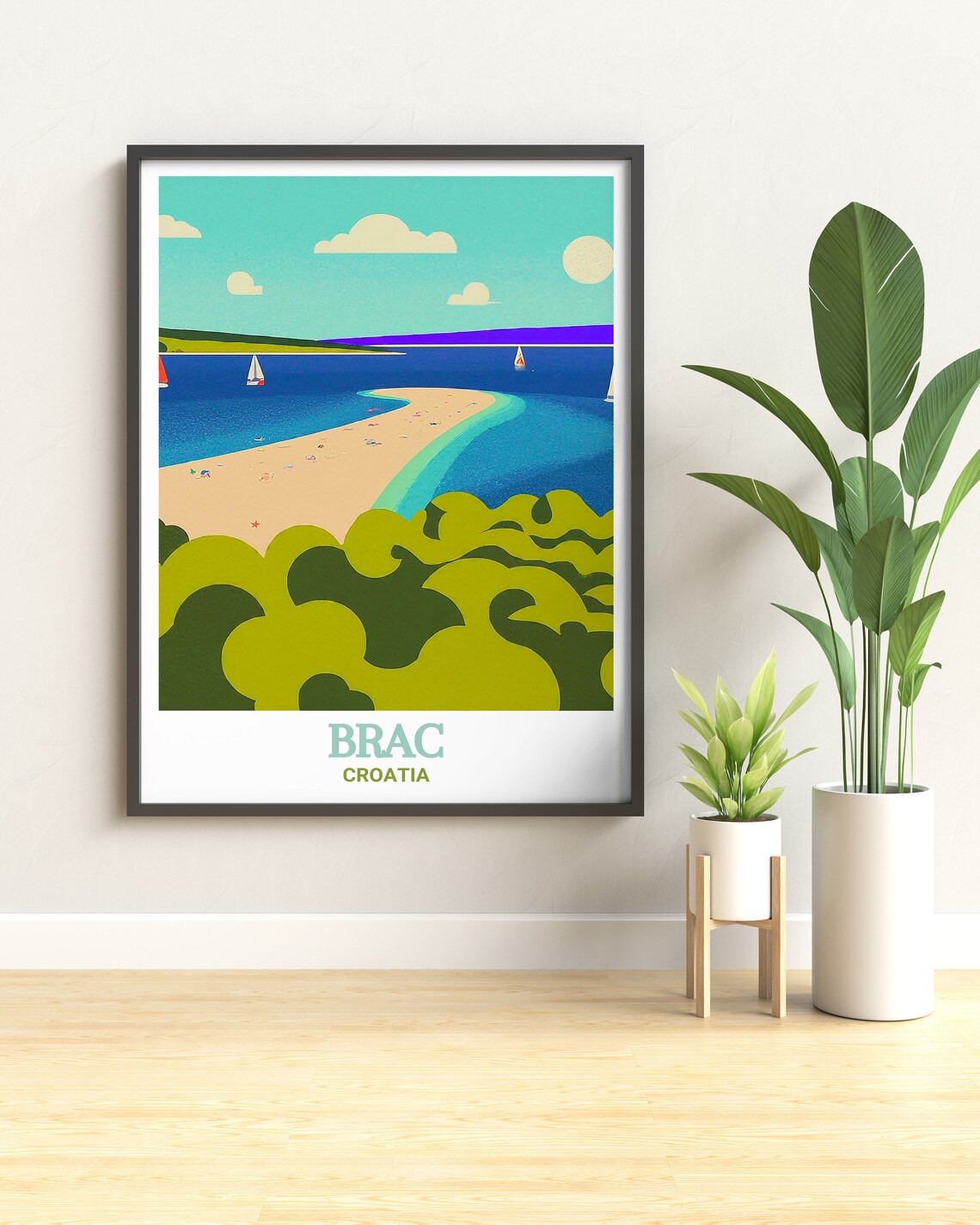 Brac Croatia Zlatni Rat Beach Sailboats Scenic Retro Travel Poster - Image 2