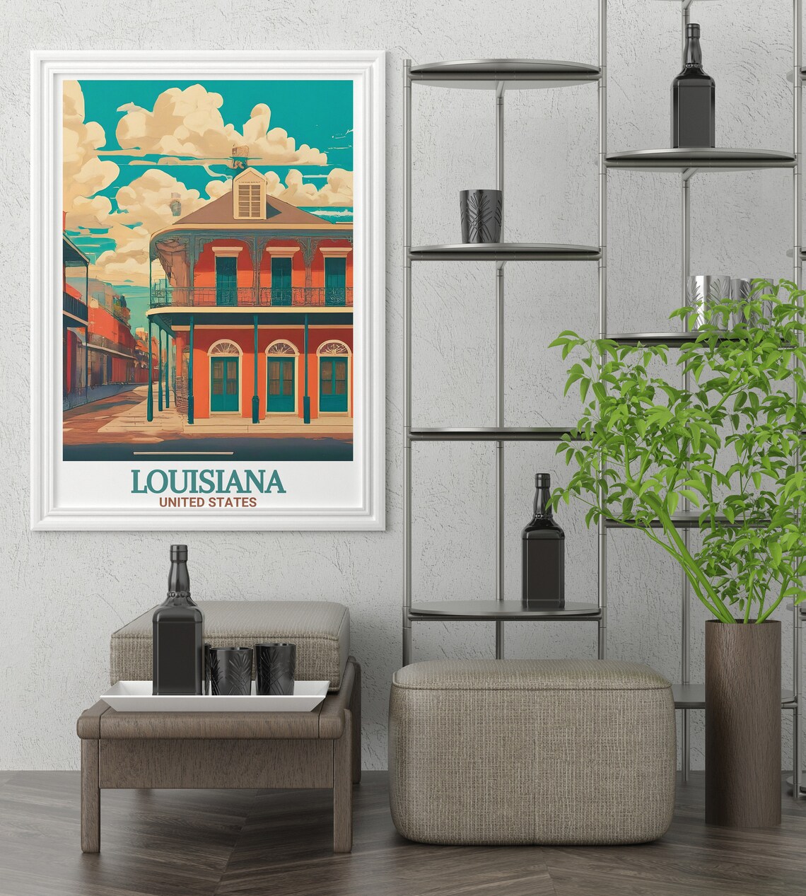 French Quarter Balcony Building in New Orleans Louisiana Travel Poster - Image 2