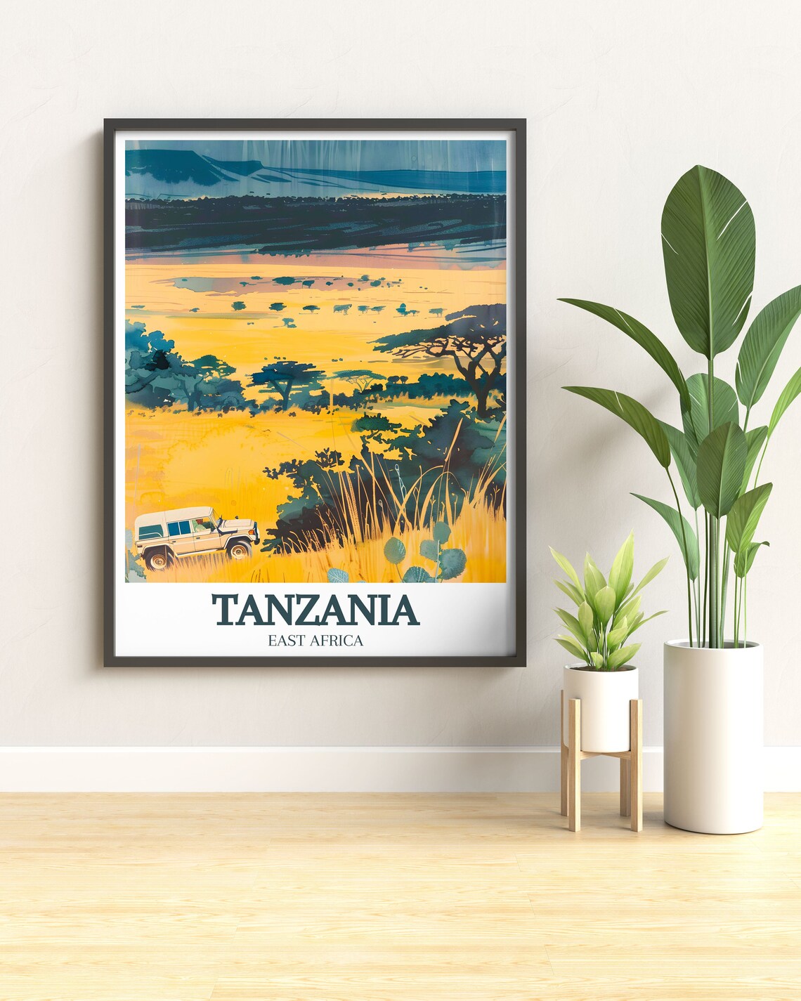 Tanzania Golden Savanna Safari Land Cruiser Scene Travel Poster - Image 2