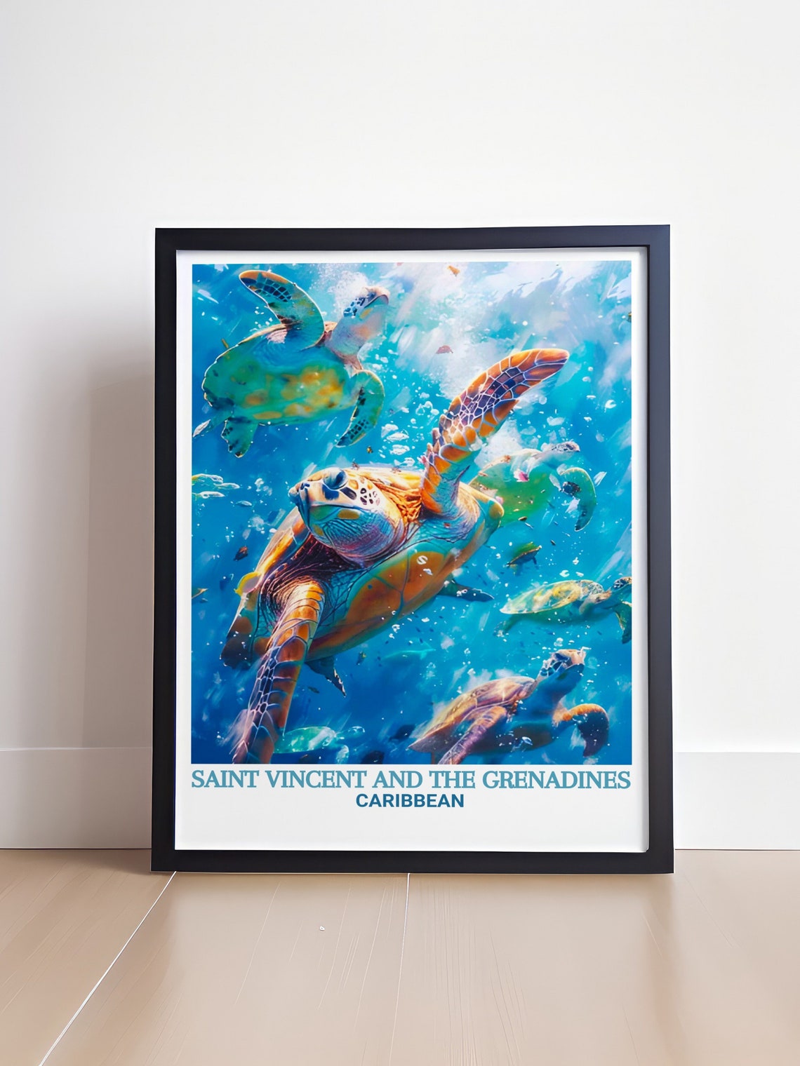 Saint Vincent And The Grenadines Sea Turtles Underwater Travel Poster - Image 4