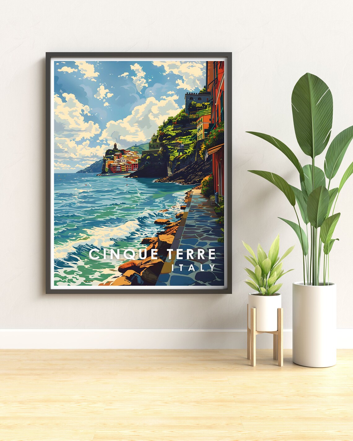 Vibrant Cinque Terre Italy Cliffside Coastal Village Travel Poster - Image 3