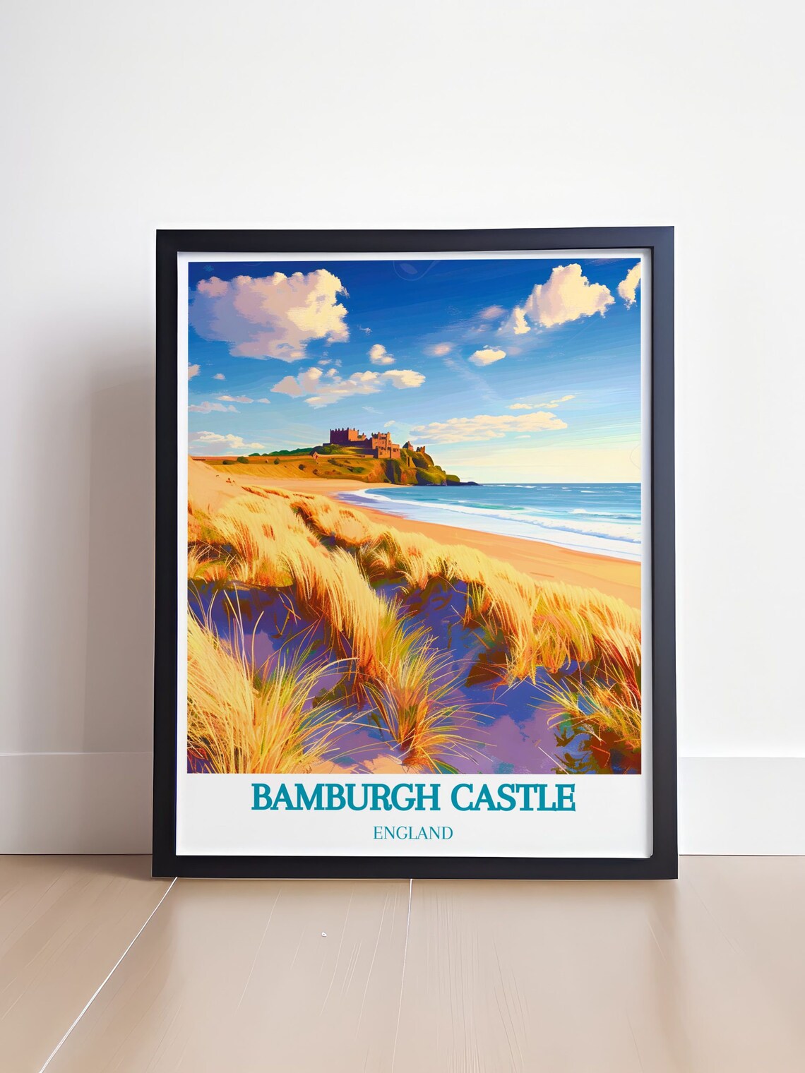 Bamburgh Castle Over Golden Beach and Dunes England Travel Poster - Image 4