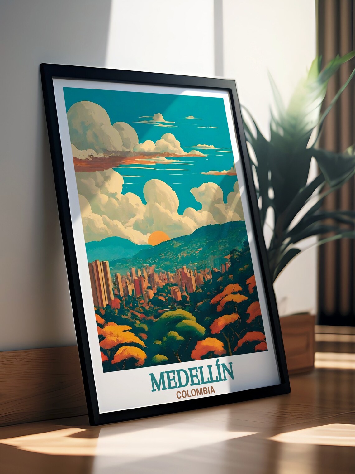 Medellin Colombia Sunset Skyline Over Green Valley Trees Poster - Image 2
