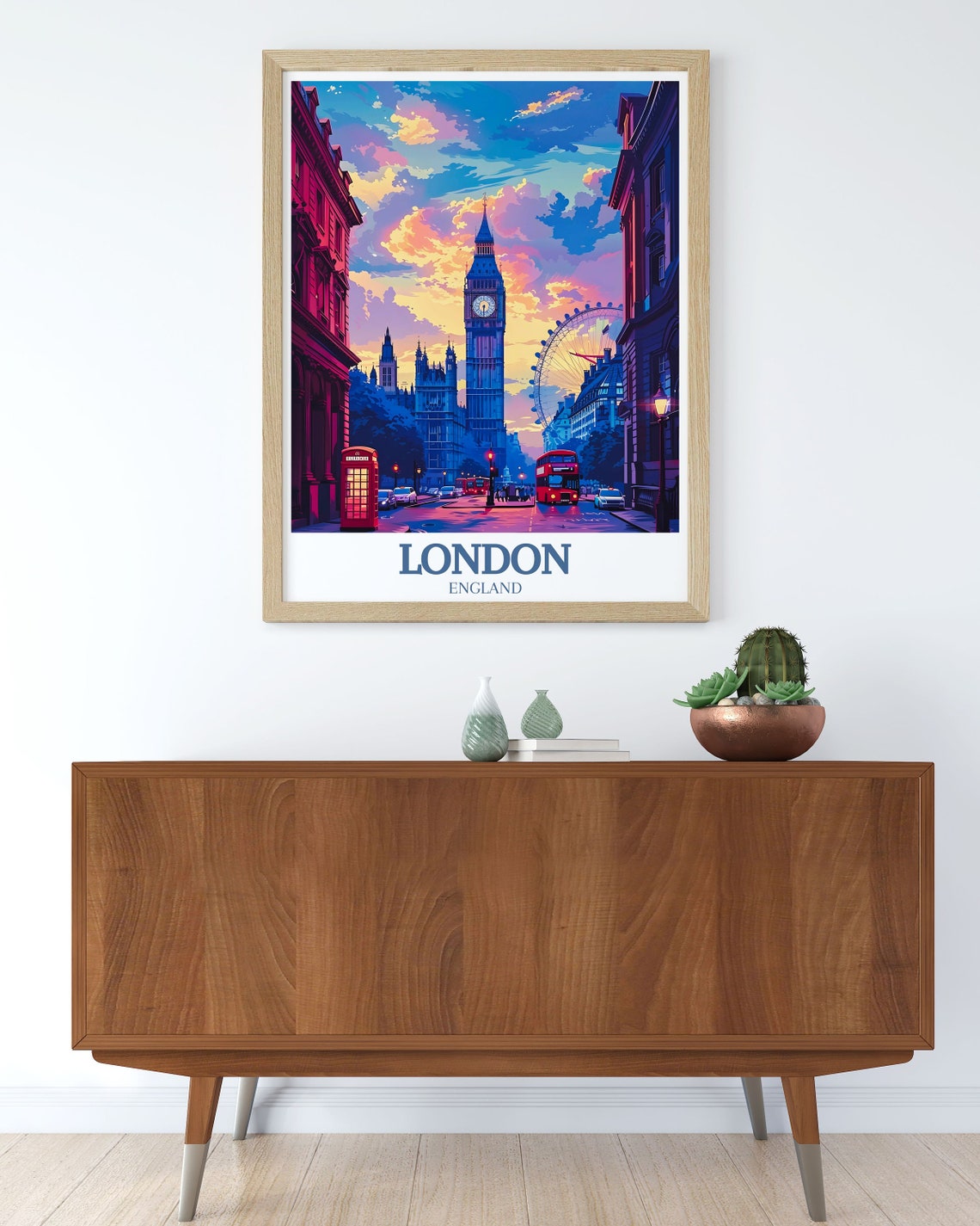London Sunset Poster With Big Ben London Eye And Red Bus Landmarks - Image 2