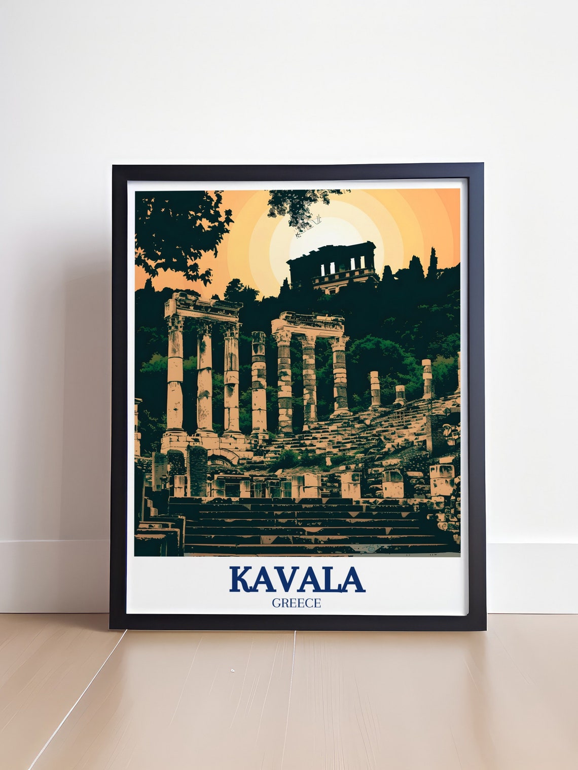 Kavala Greece Ancient Roman Ruins Golden Sunset Travel Poster - Image 4