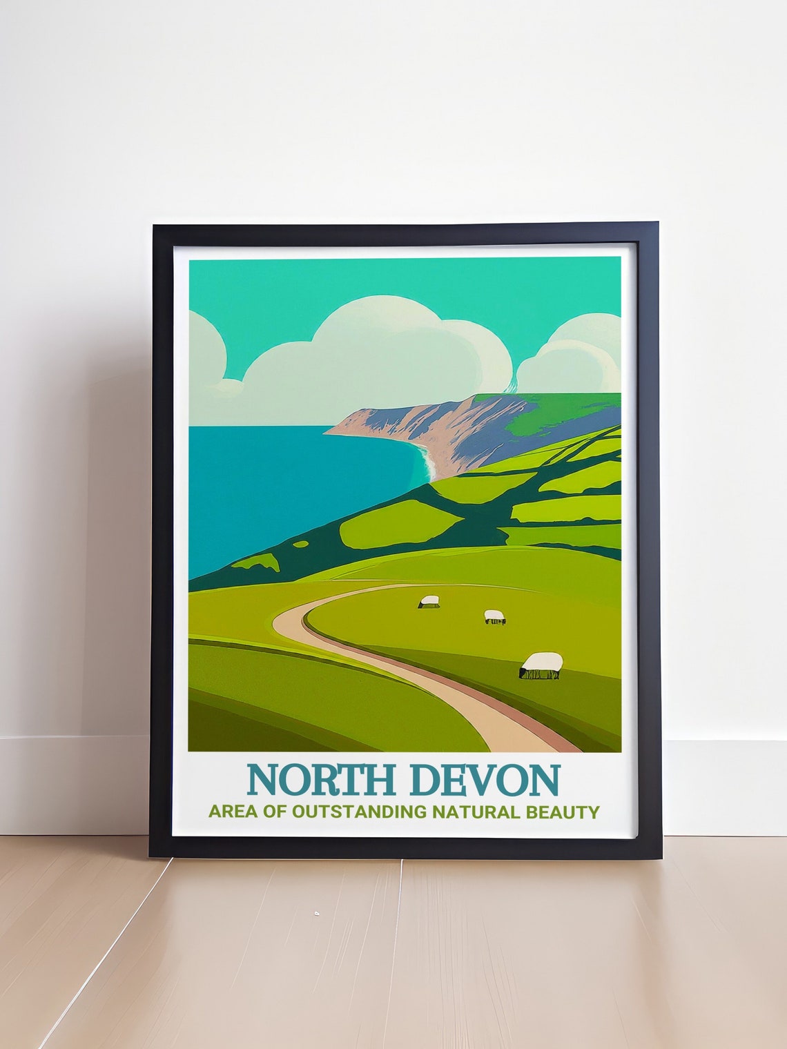 North Devon Rolling Hills Sheep Grazing Coastal Cliffs View Poster - Image 4