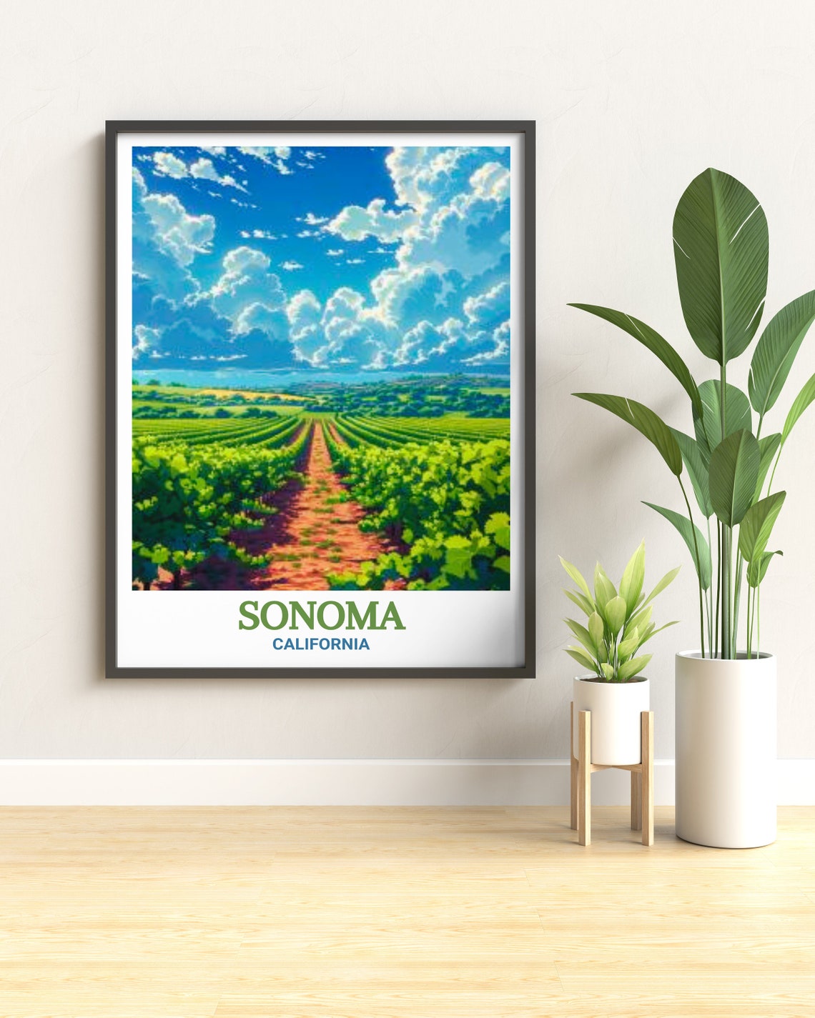 Sonoma California Green Vineyard Rows Wine Country Travel Poster - Image 3