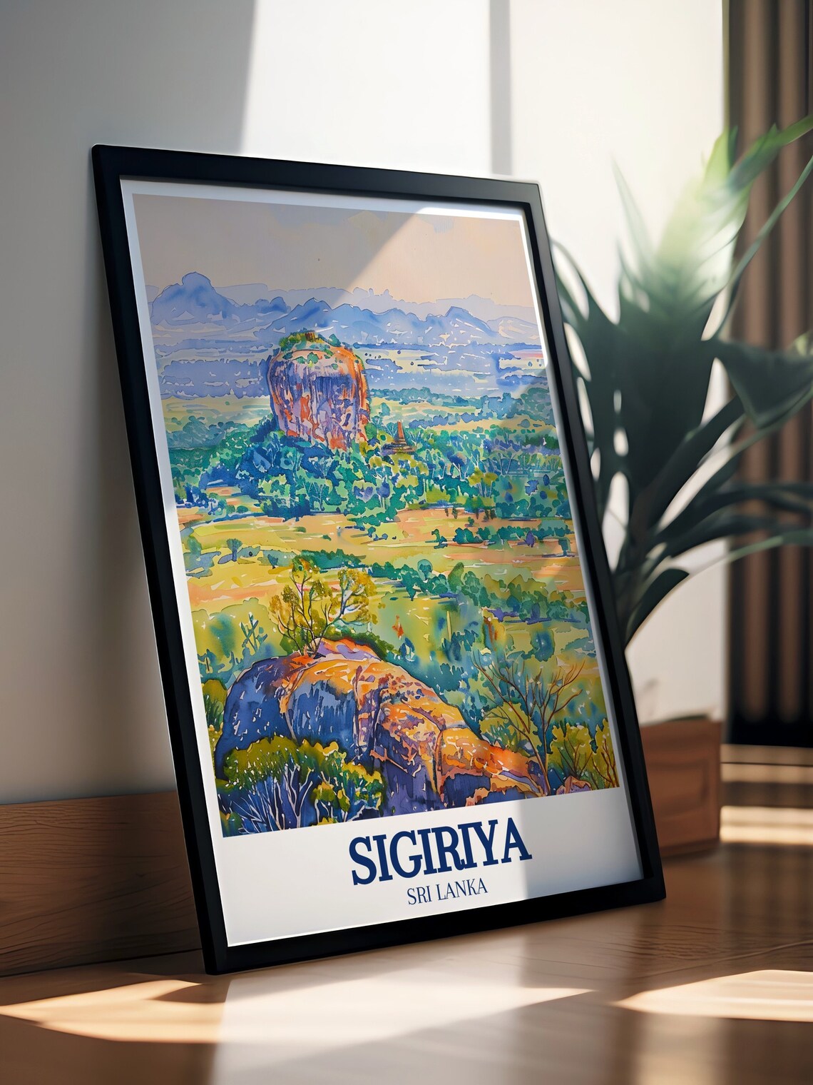 Sigiriya Rock Distant Watercolor Jungle View Sri Lanka Poster - Image 3