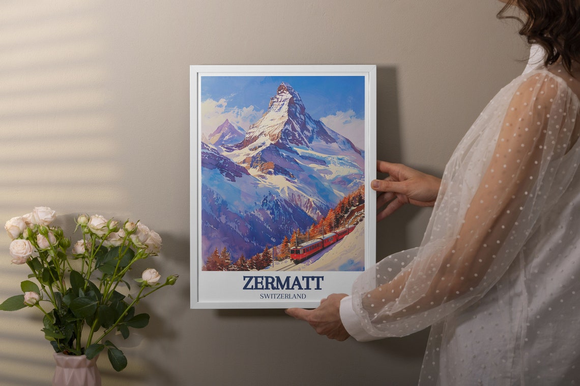 Zermatt Gornergrat Railway Red Train Matterhorn View Alpine Poster - Image 3