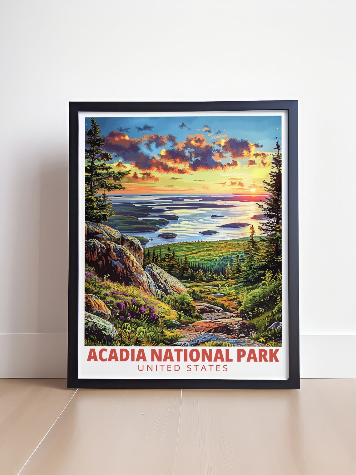 Acadia Cadillac Mountain Sunset Islands Ocean Travel Art Poster - Image 4