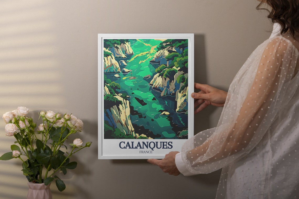 Calanques Aerial View Of Emerald Inlet Between White Cliffs Poster - Image 3