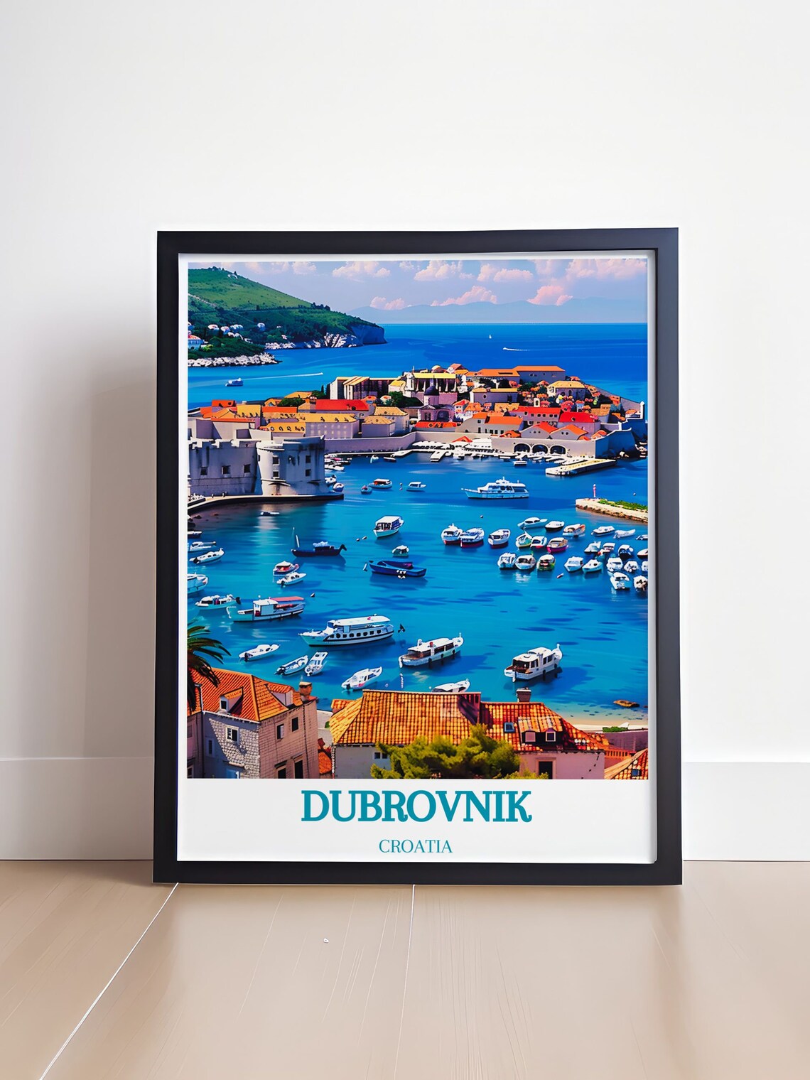 Dubrovnik Croatia Travel Poster Aerial Harbor Boats Adriatic Coast - Image 4