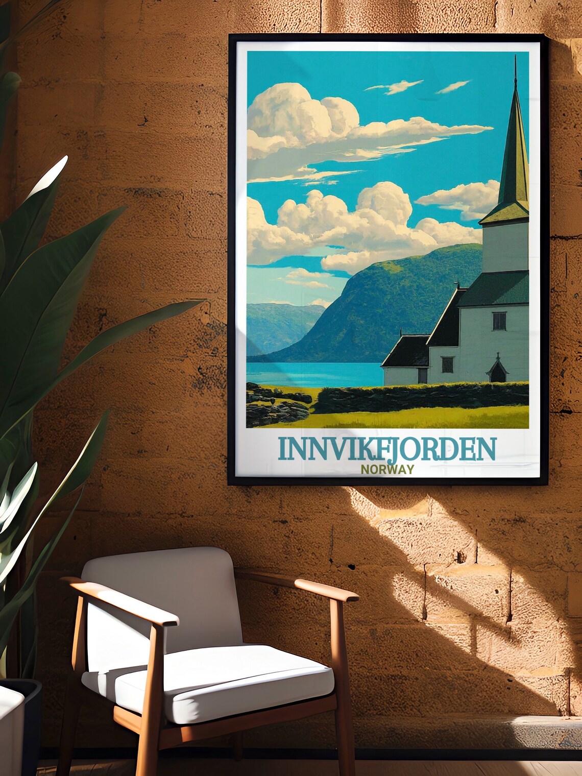 Innvikfjorden Norway Innvik Church Fjord Shore Summer Travel Poster - Image 2