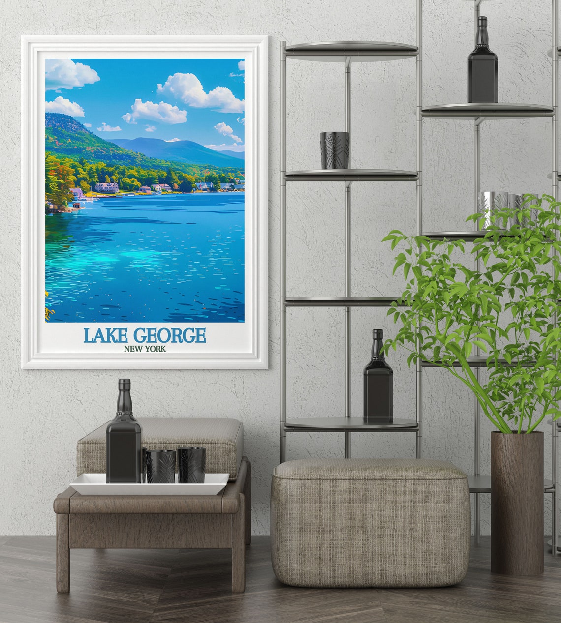 Lake George Lakeside Village Mountains Tranquil New York Poster - Image 3